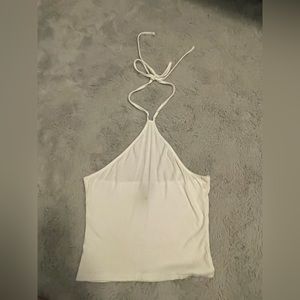 White crop top ties around the back of ur neck
